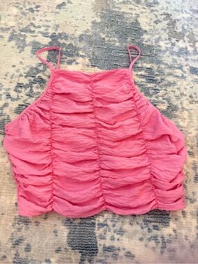 Zara Hot Pink Ruched Spaghetti Strap Crop Top